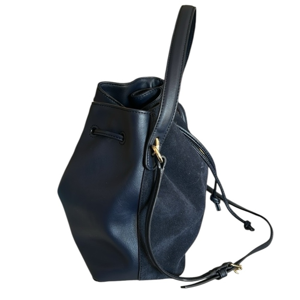 Talbots Navy Blue Suede Drawstring Bucket Bag Crossbody Hand Bag - Picture 5 of 10